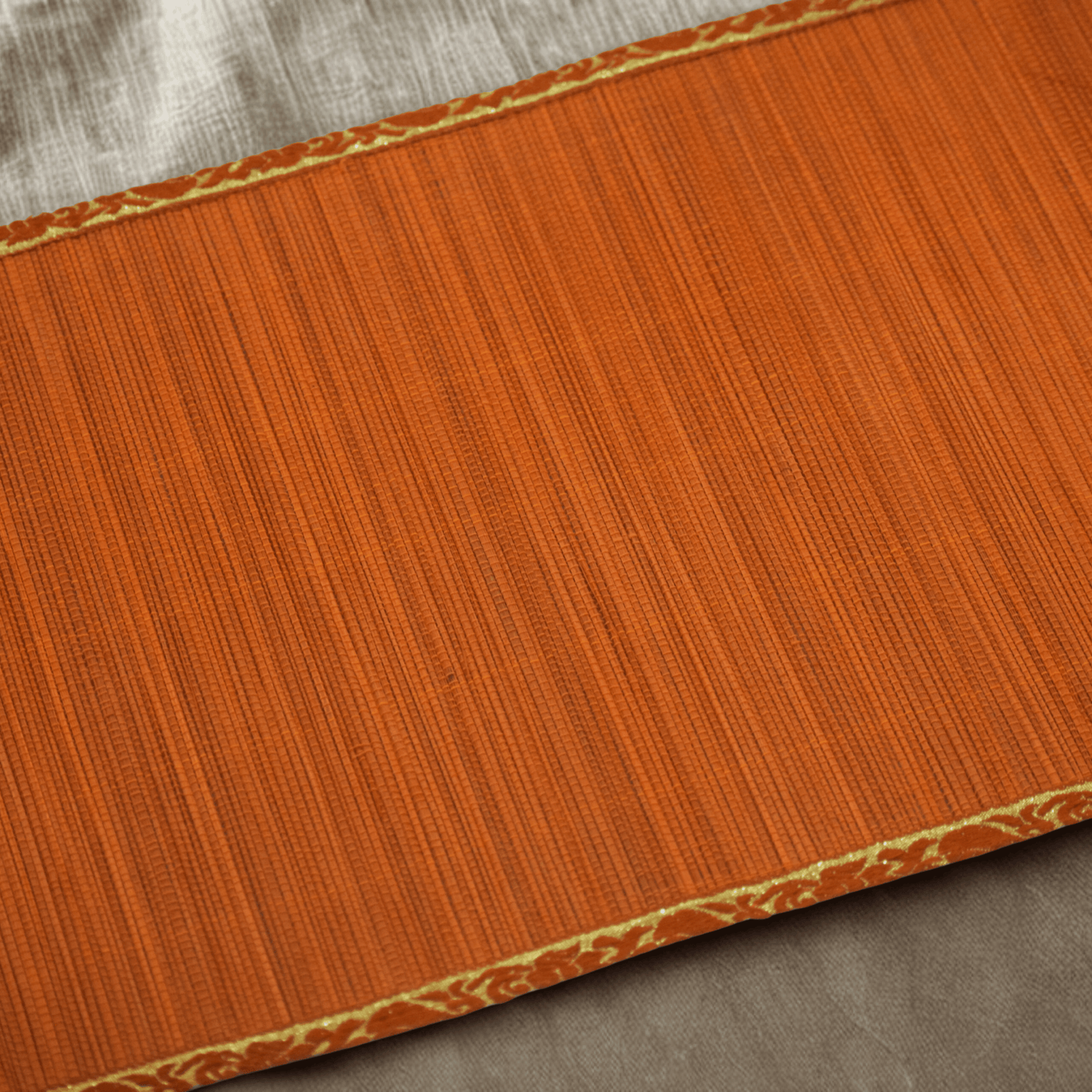 Zari Series | Bamboo Table Runner - Orange with Marigold Zari Accents