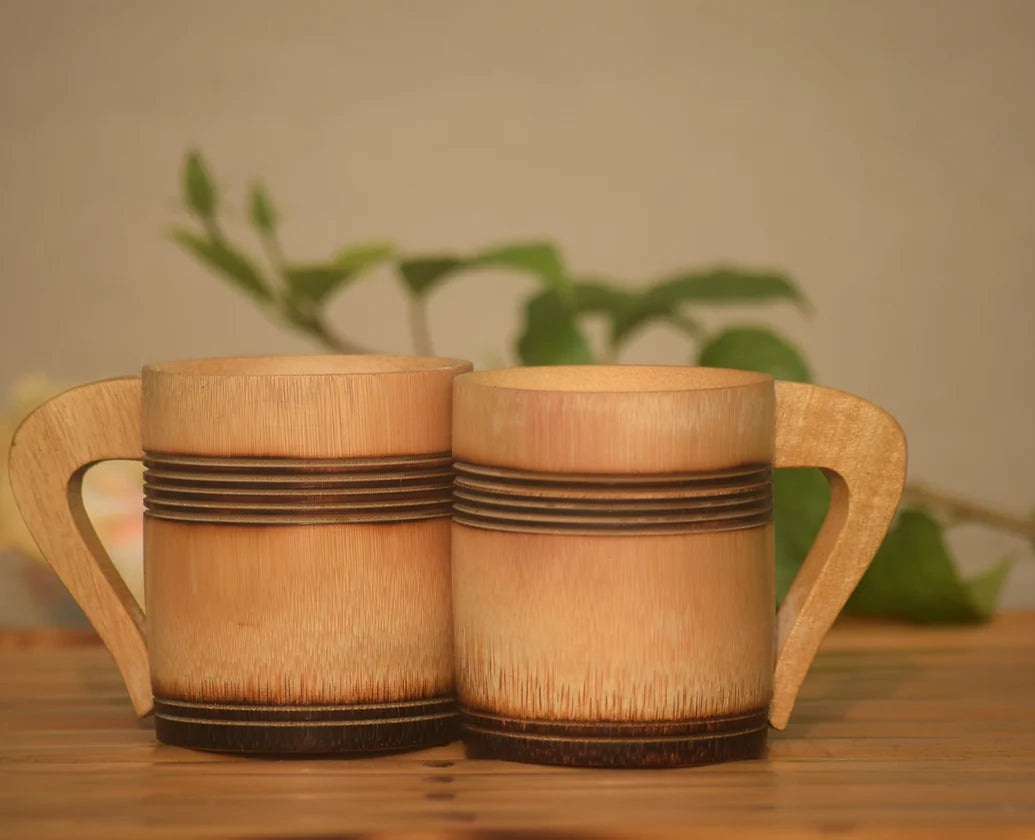 Taza de té de bambú hecha a mano de 3 pulgadas con acabado ahumado - 2 piezas