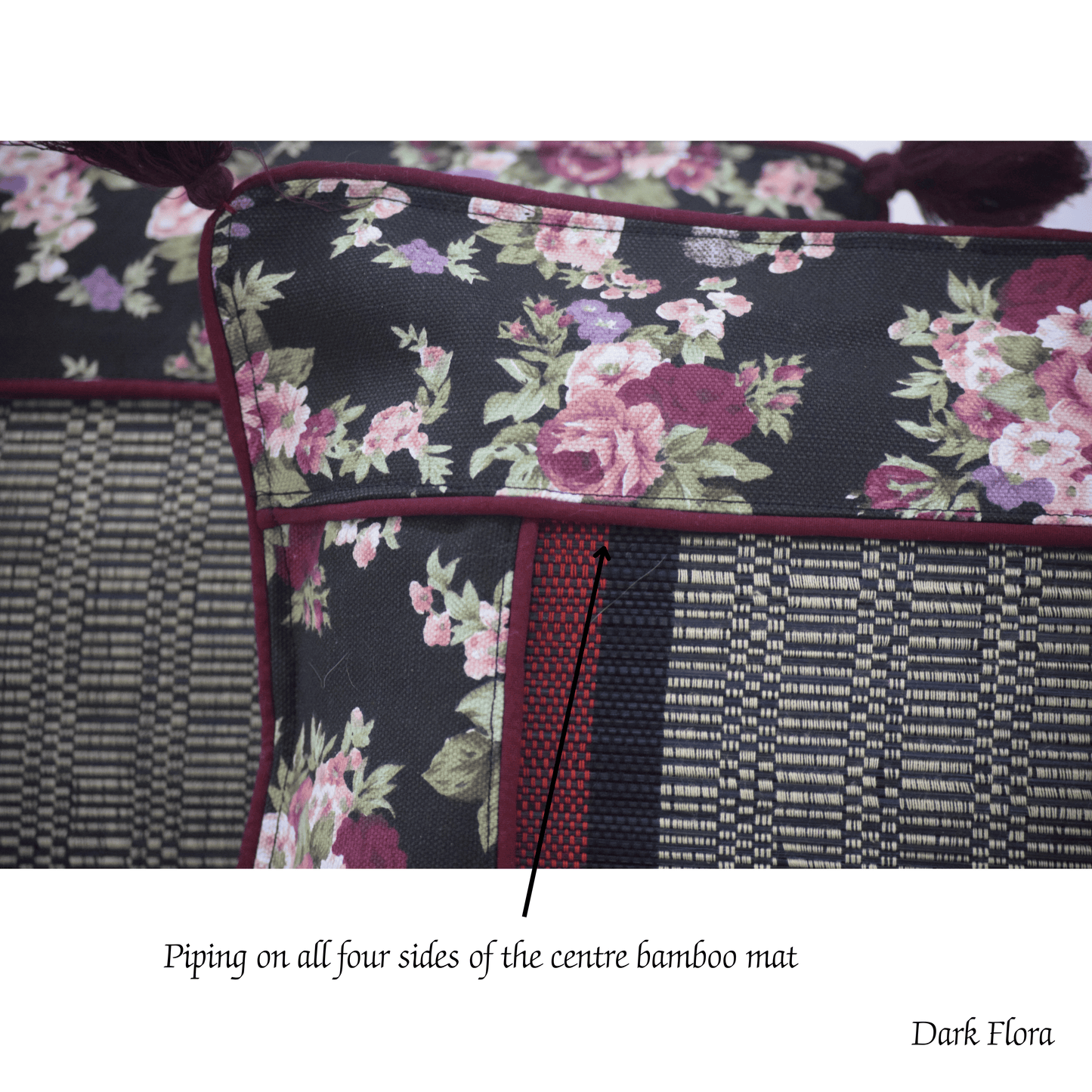 After Wait | Bamboo Cushion Cover – Vintage Floral Canvas with Red Funde