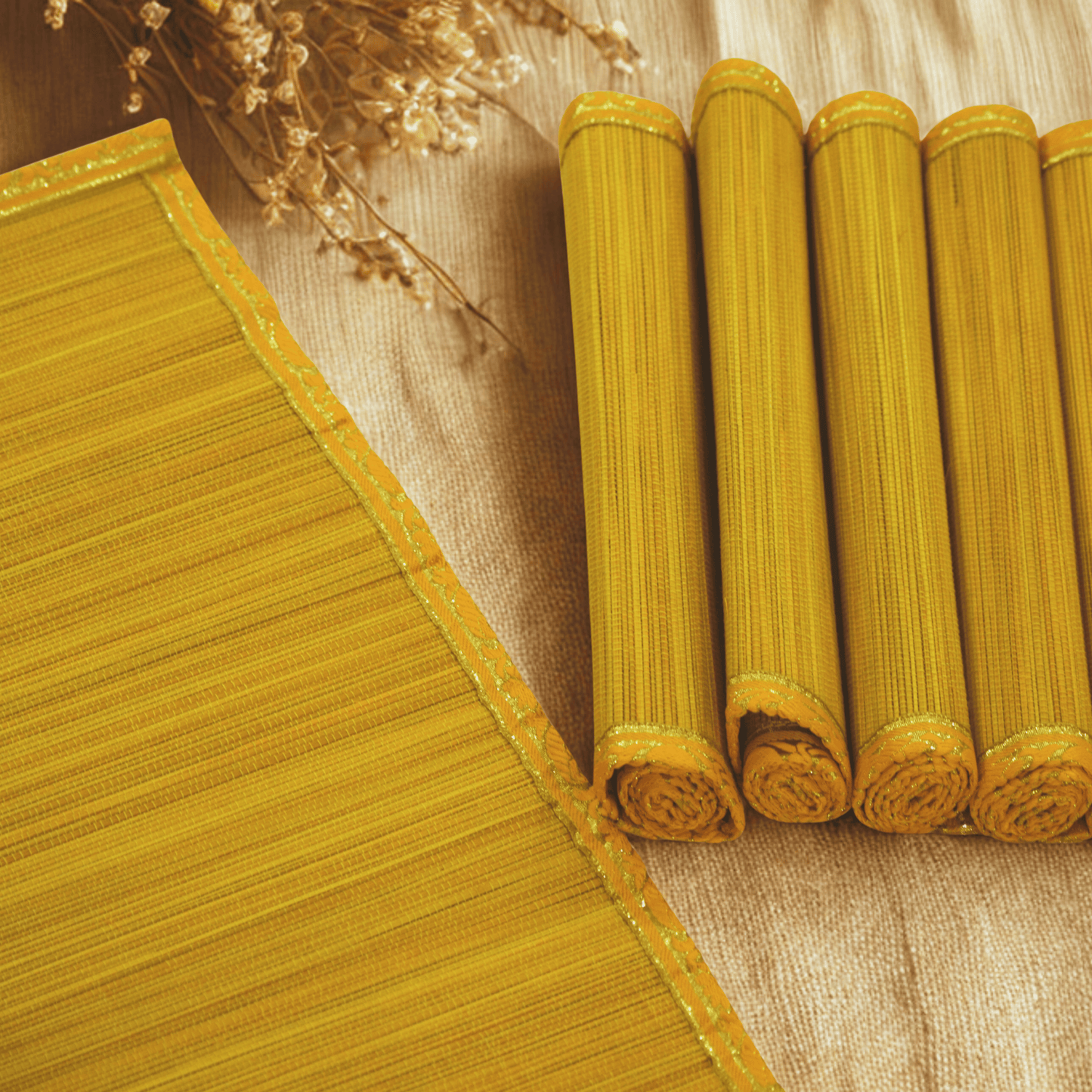 Zari Series | Bamboo Placemats (Set of 6) - Sun Yellow with Canary Zari Weave