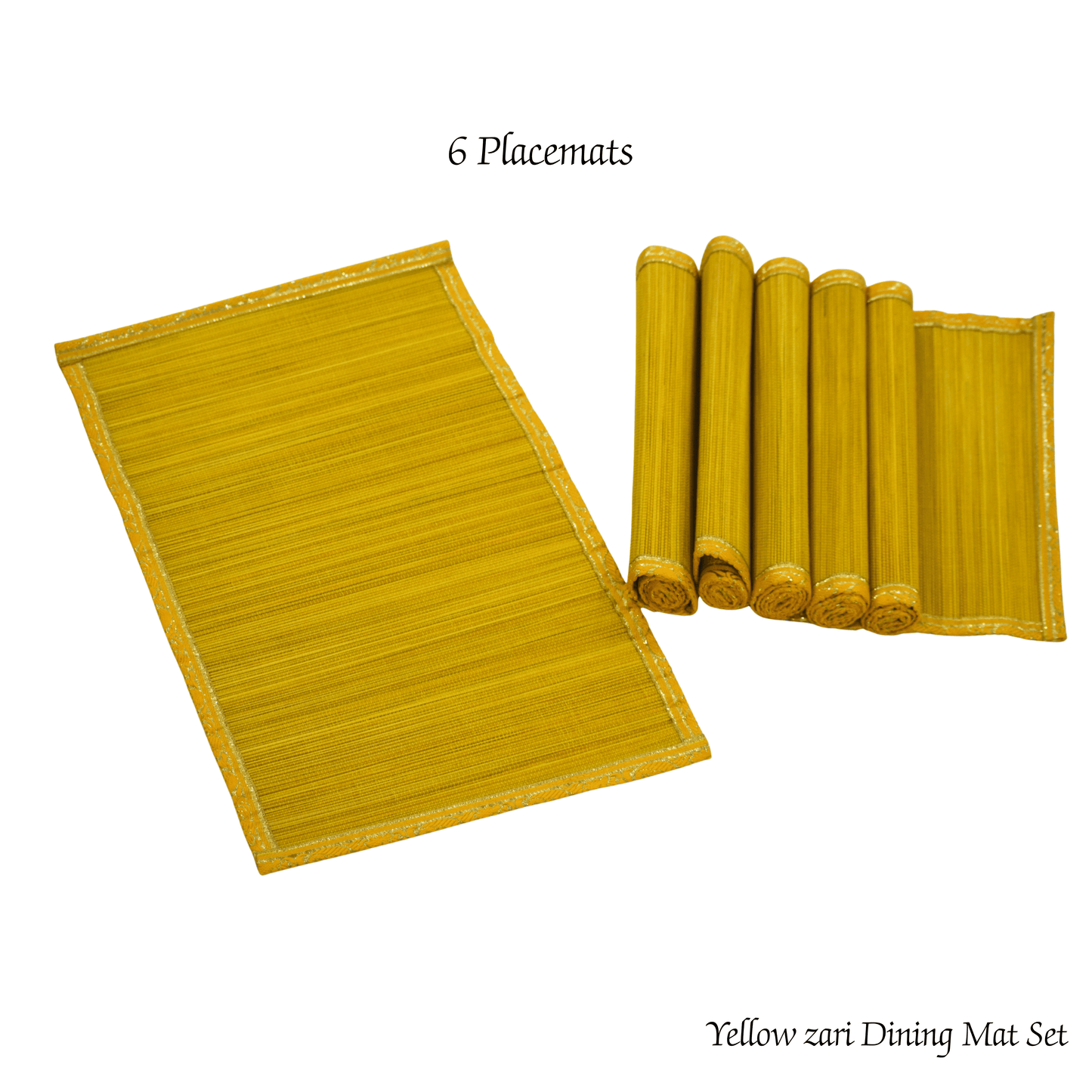 Zari Series | Bamboo Placemats (Set of 6) - Sun Yellow with Canary Zari Weave