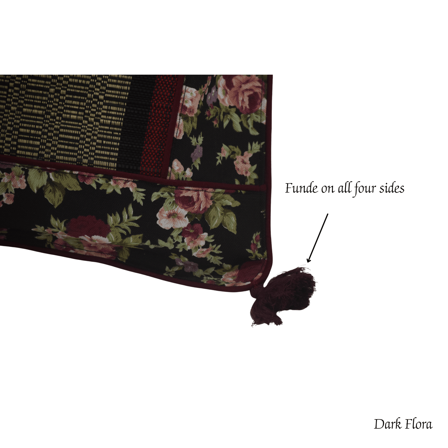After Wait | Bamboo Cushion Cover – Vintage Floral Canvas with Red Funde