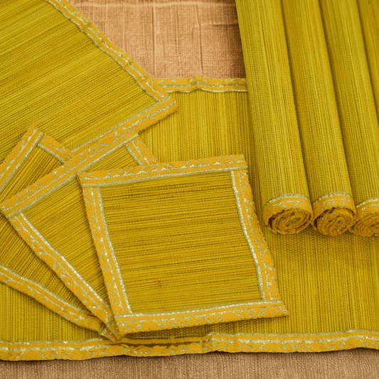 Zari Series | Bamboo Coasters (Set of 6) - Sun Yellow with Canary Zari Weave