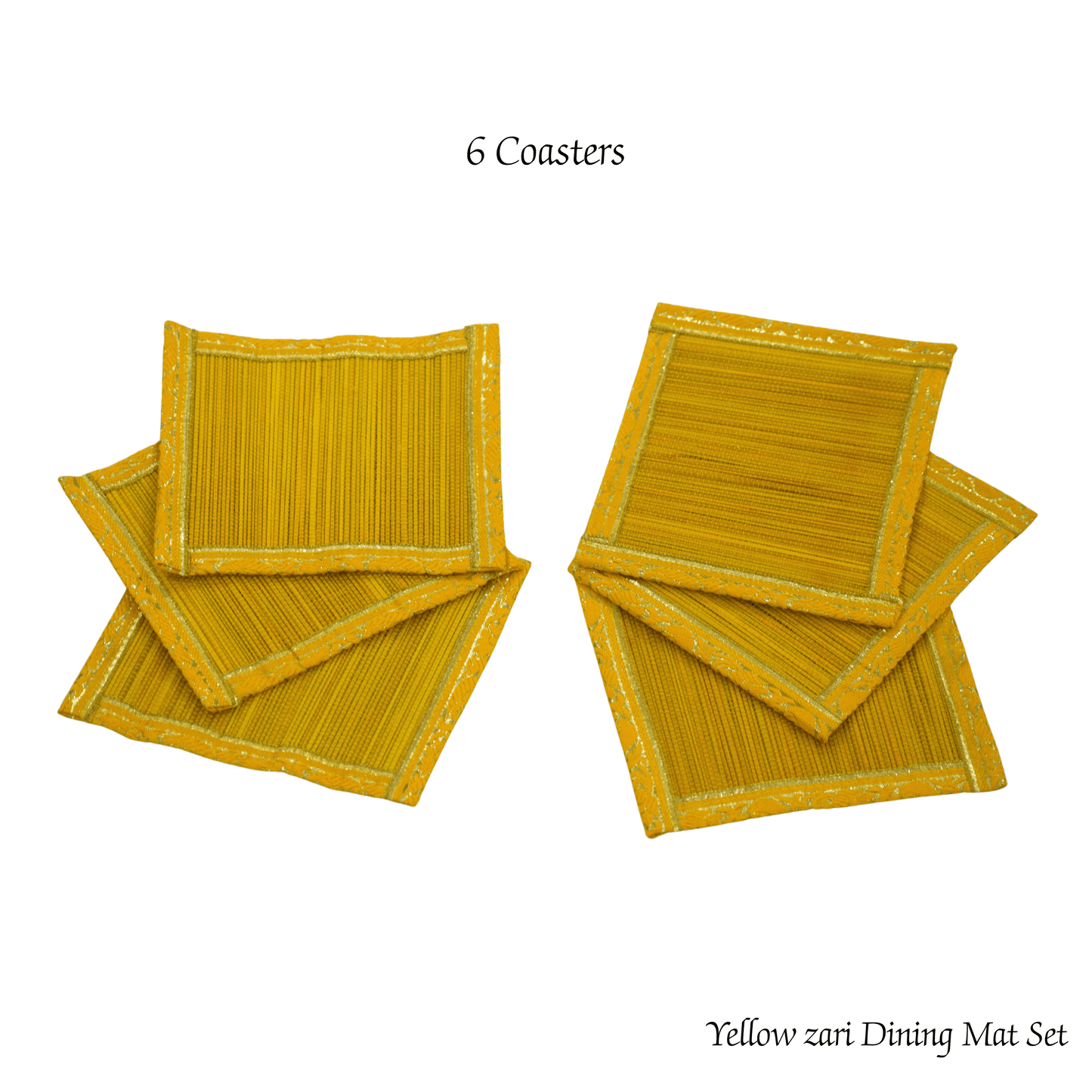 Zari Series | Bamboo Coasters (Set of 6) - Sun Yellow with Canary Zari Weave