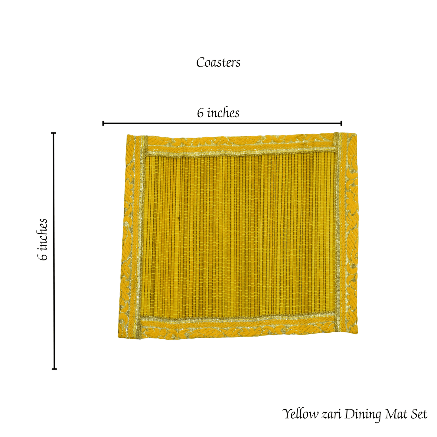 Zari Series | Bamboo Coasters (Set of 6) - Sun Yellow with Canary Zari Weave