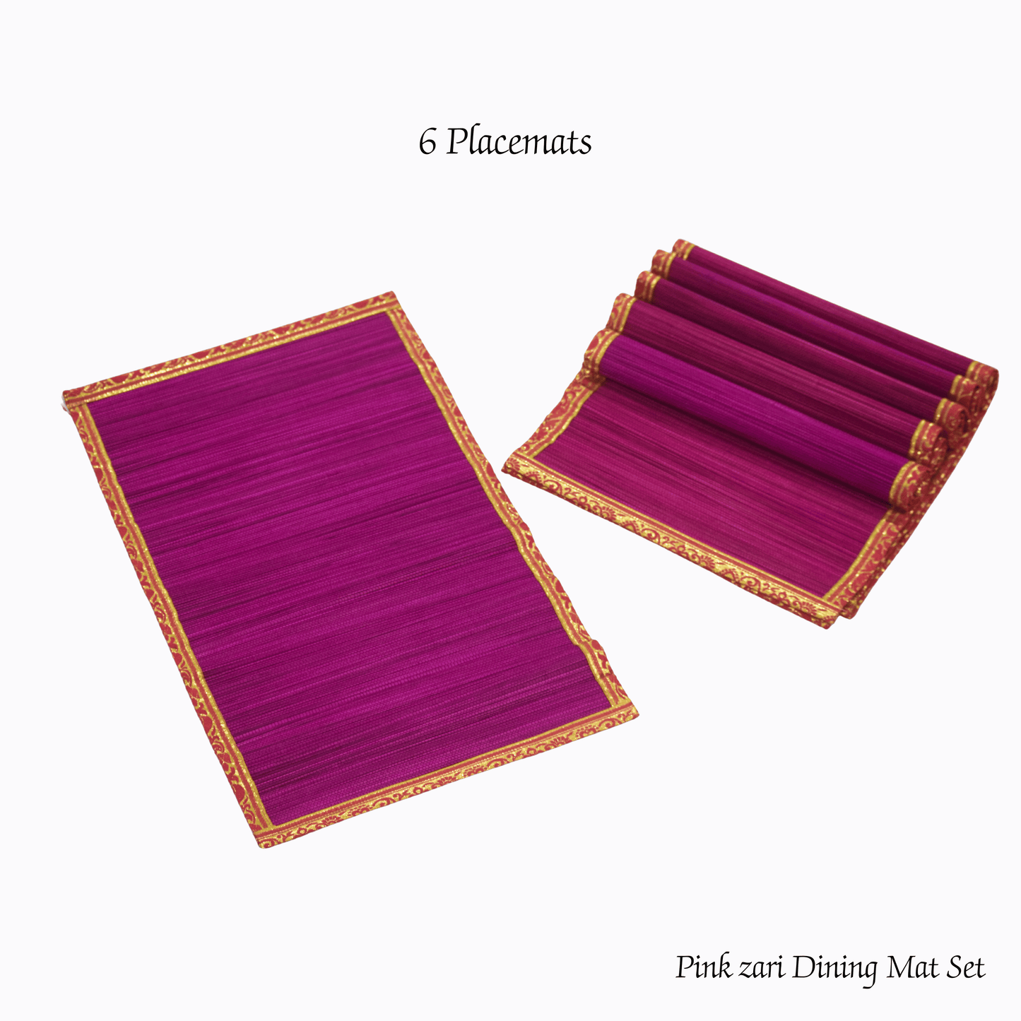 Zari Series | Bamboo Placemats (Set of 6) - Pink with Rose Zari Finish