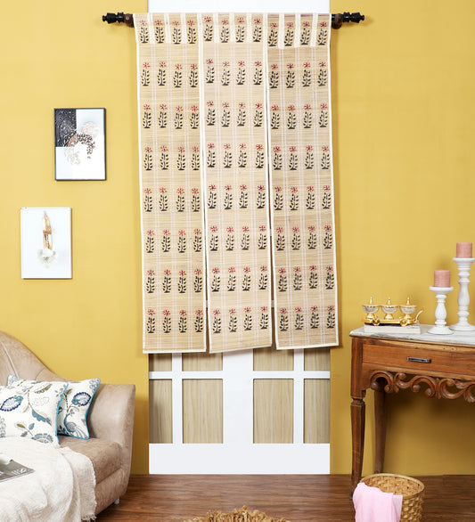Three Panel Bamboo Curtain - Beige