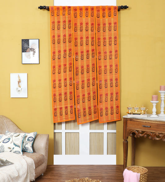 Three Panel Bamboo Curtain - Orange