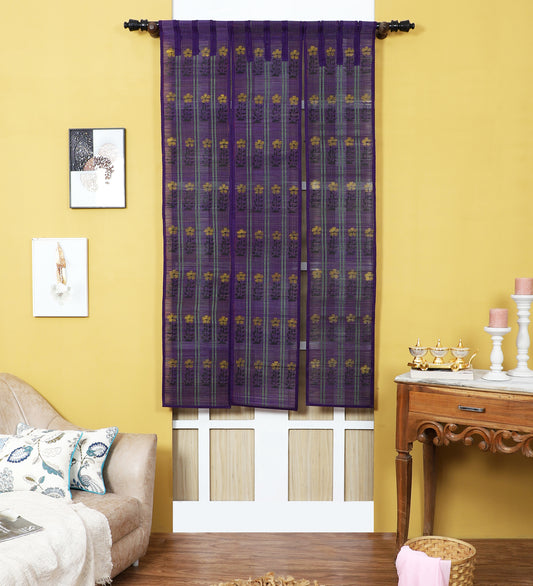 Three Panel Bamboo Curtain - Purple