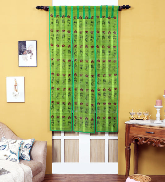Three Panel Bamboo Curtain - Light Green