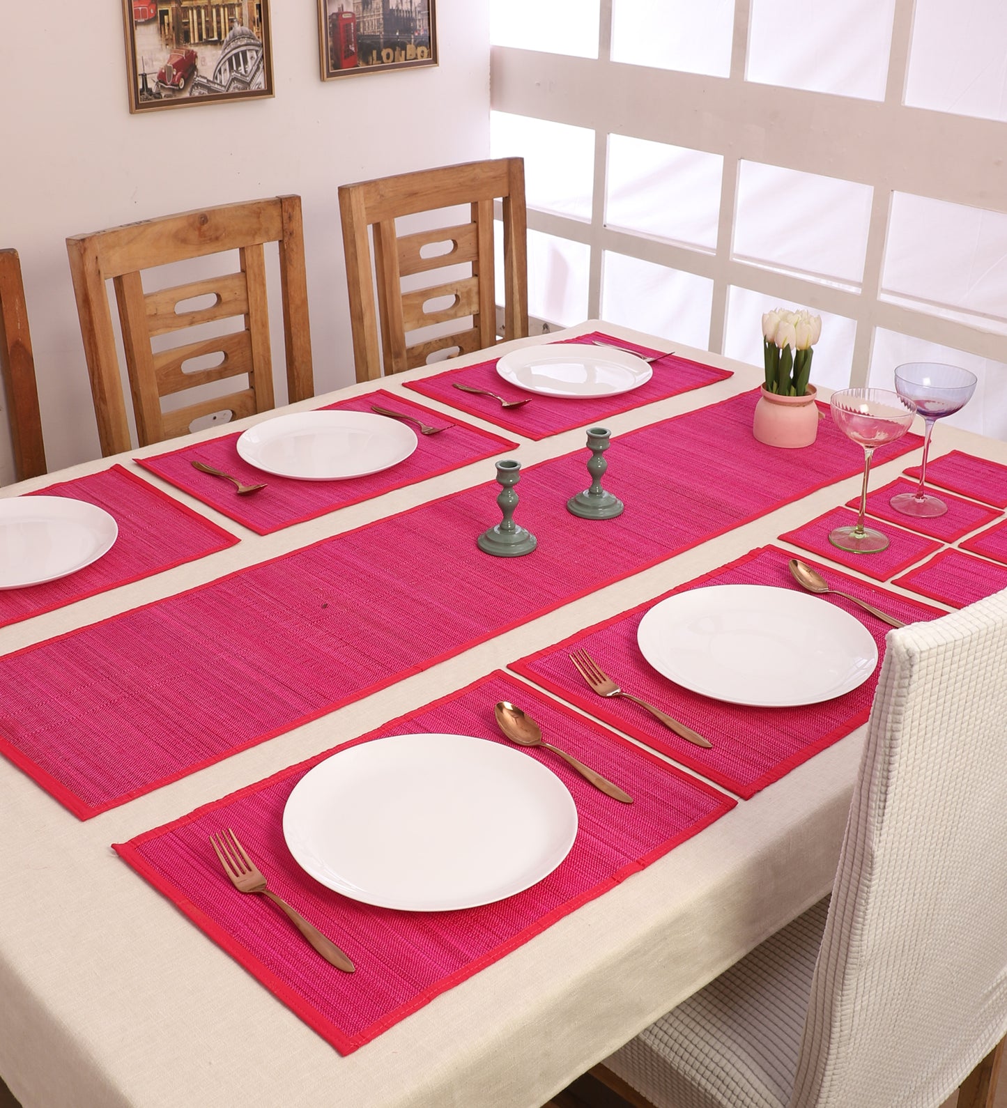 Curtain & Dining Mat Combo - Pink