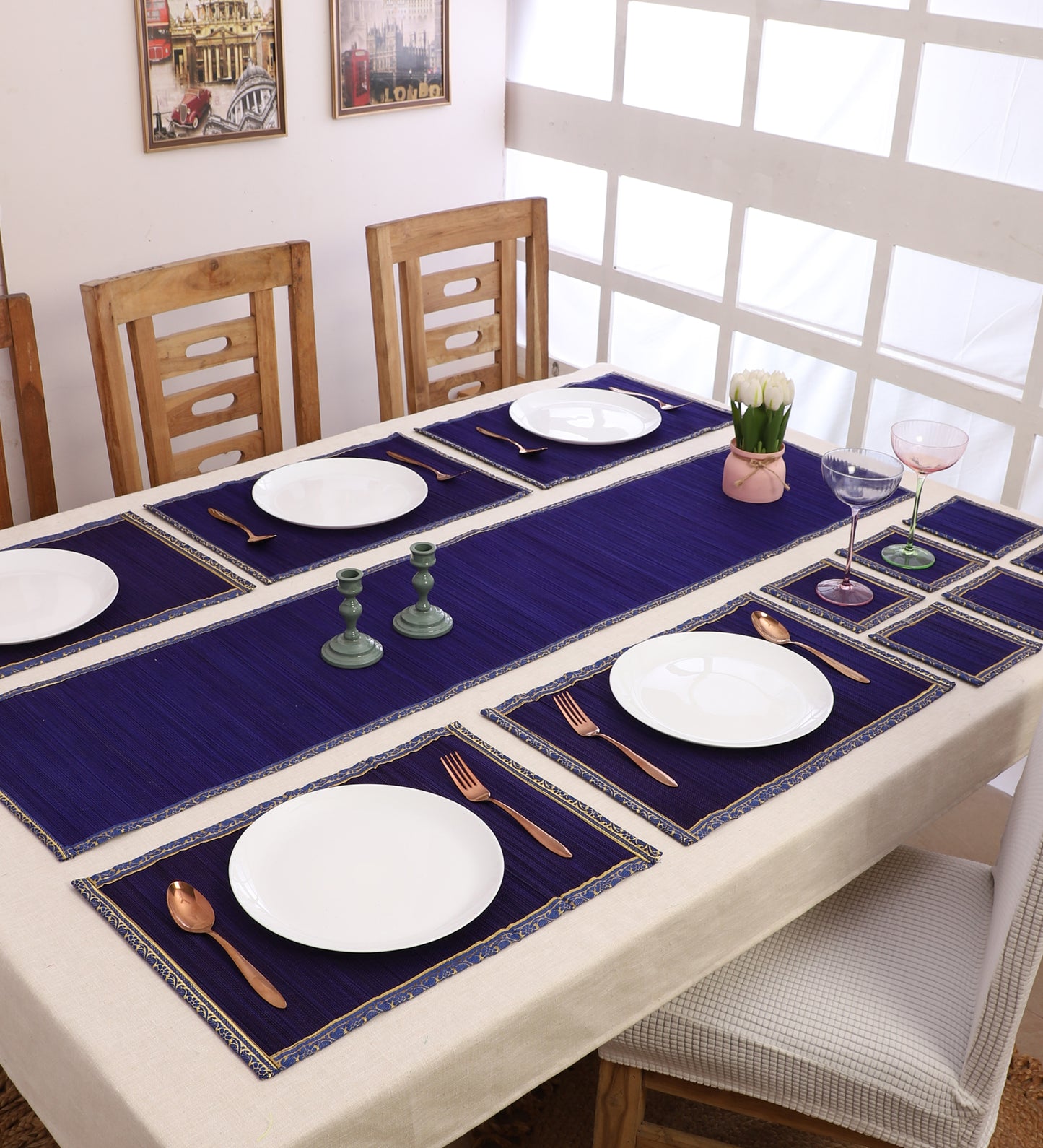 Curtain & Dining Mat Combo - Purple