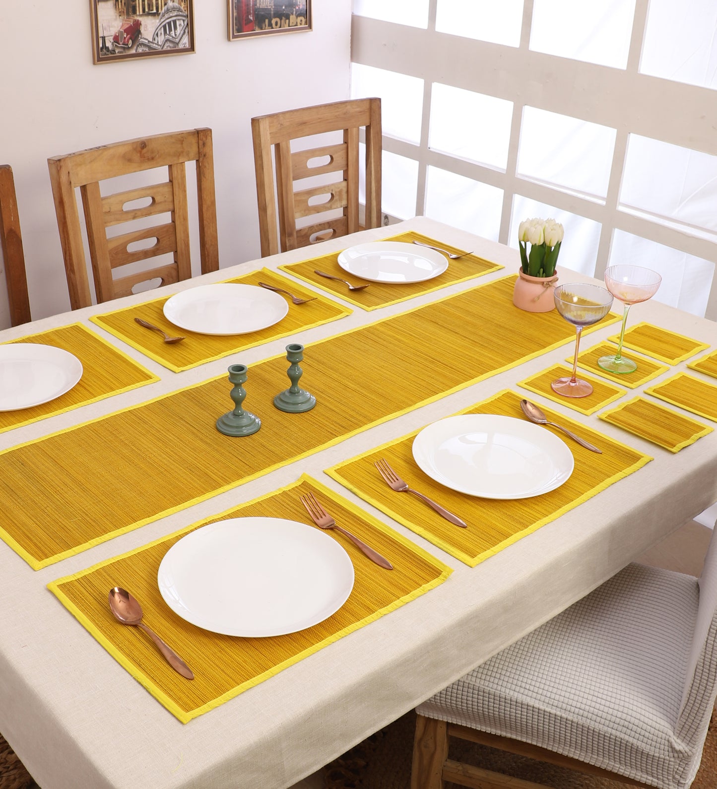 Curtain & Dining Mat Combo - Yellow