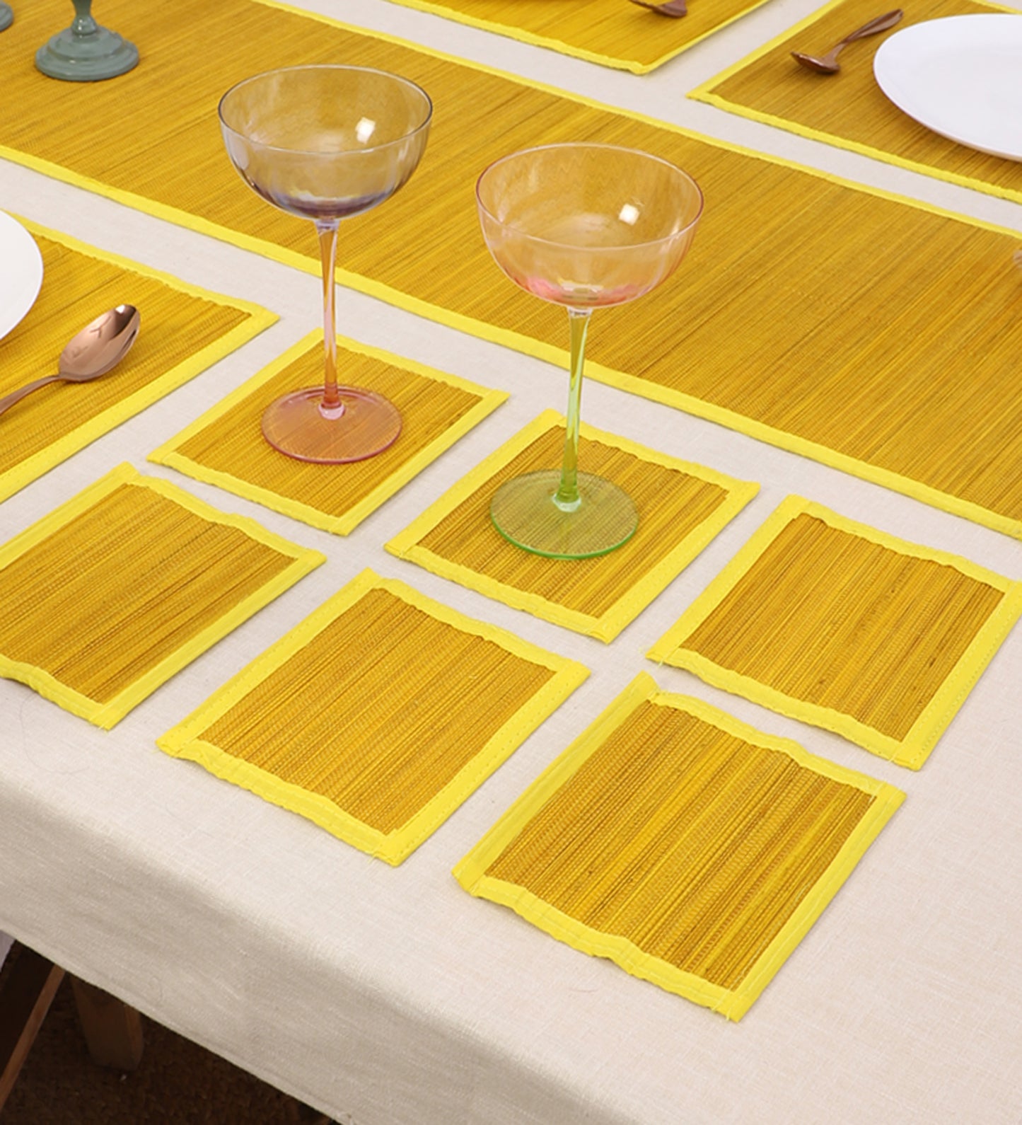 Curtain & Dining Mat Combo - Yellow