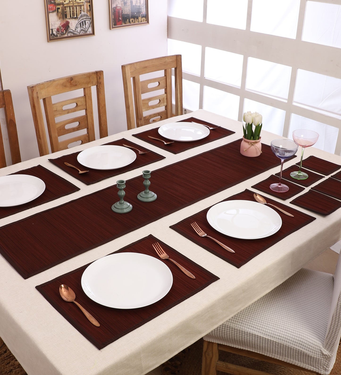 Curtain & Dining Mat Combo - Brown