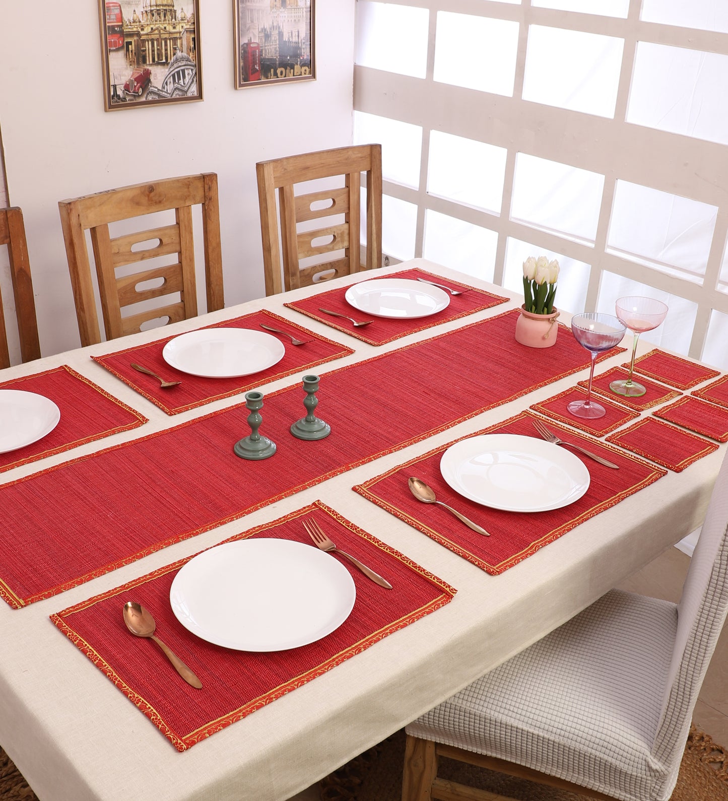 Curtain & Dining Mat Combo - Red