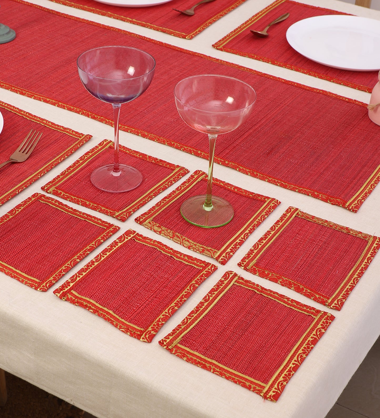 Curtain & Dining Mat Combo - Red