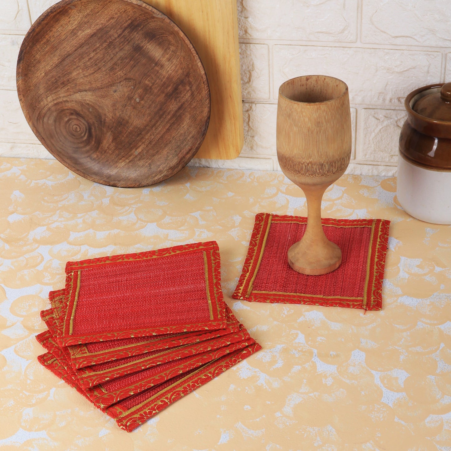 Curtain & Dining Mat Combo - Red