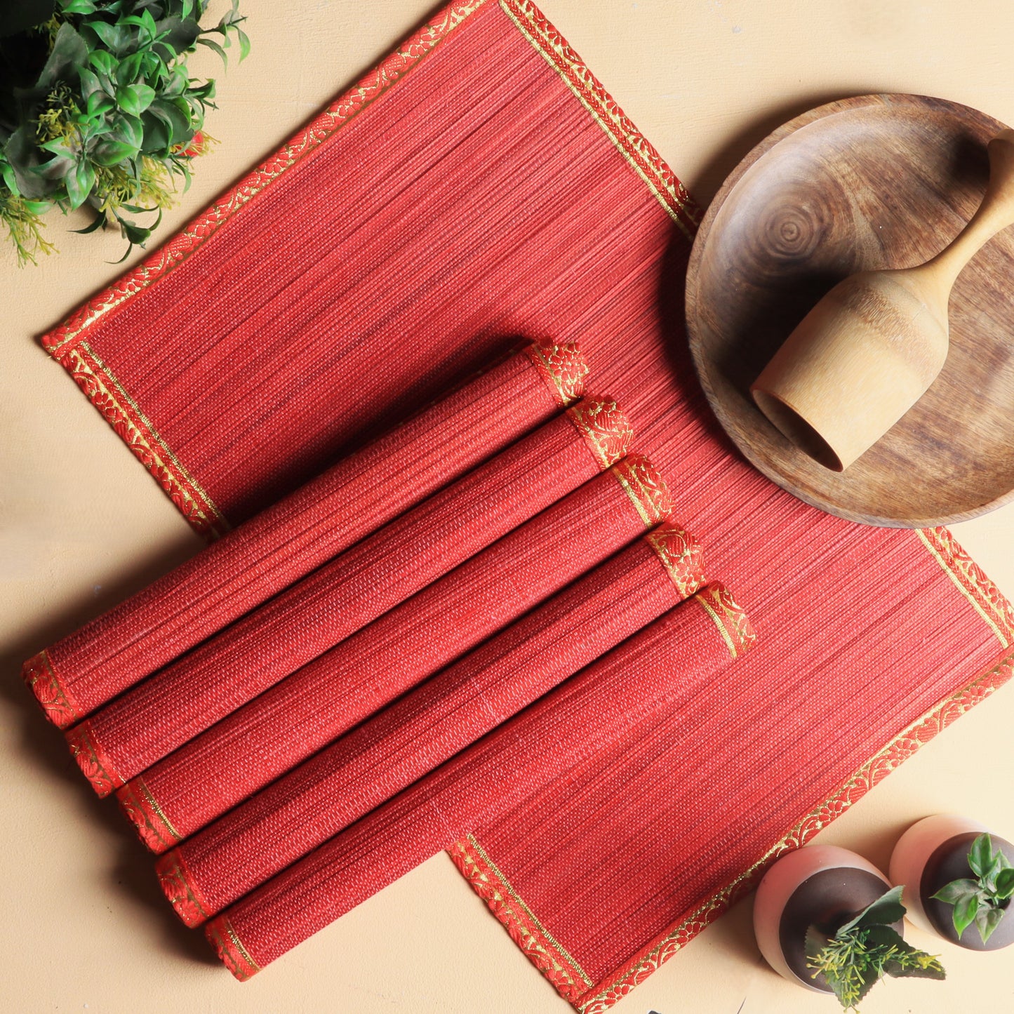 Curtain & Dining Mat Combo - Red