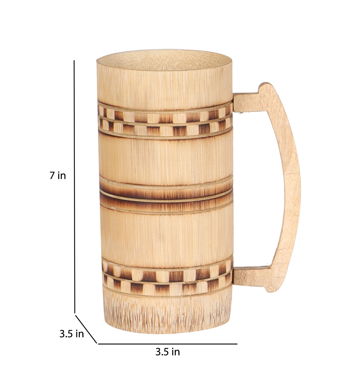 Jarra de cerveza de bambú hecha a mano de 7 pulgadas con acabado ahumado - 2 piezas
