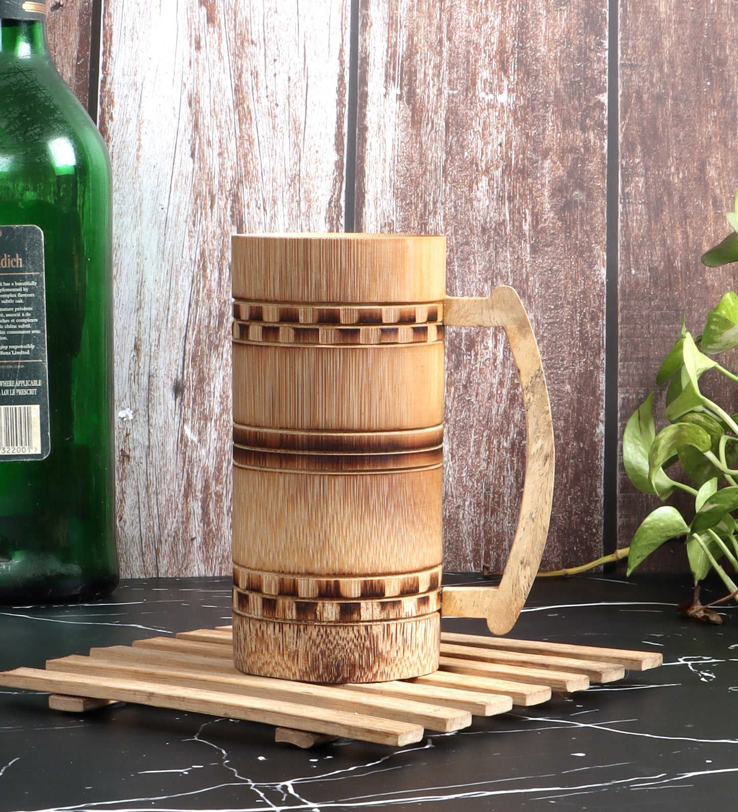 Jarra de cerveza de bambú hecha a mano de 7 pulgadas con acabado ahumado - 2 piezas