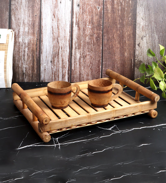 Natural Bamboo Tray With Tea Cups