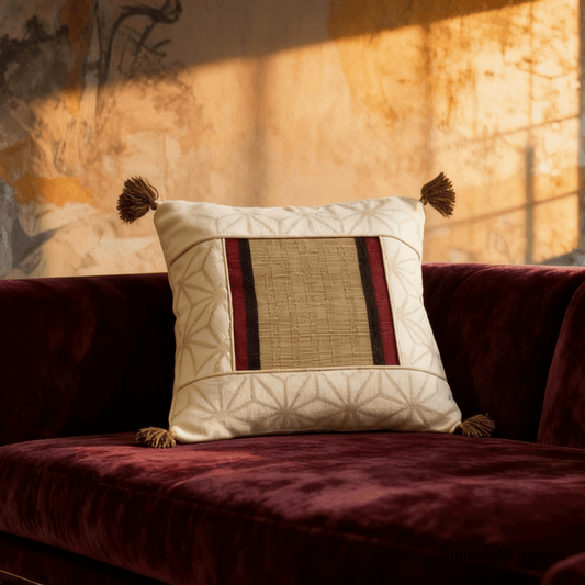 After Wait | Bamboo Cushion Cover – Snowflake Weave with Muga Gold