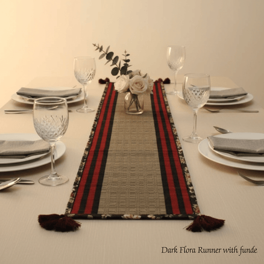 After Wait | Bamboo Table Runner – Floral Canvas Edge with Red Funde