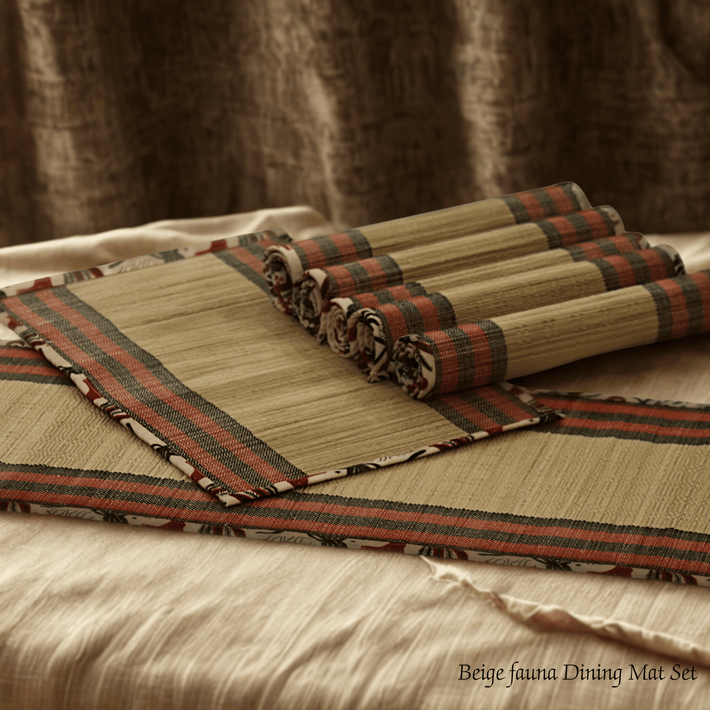 After Wait | Bamboo Placemats – Elephant Print Canvas Edge (Set of 6)