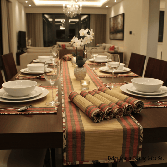 After Wait | Bamboo Table Runner with Placemat - Rustic Elephant Border