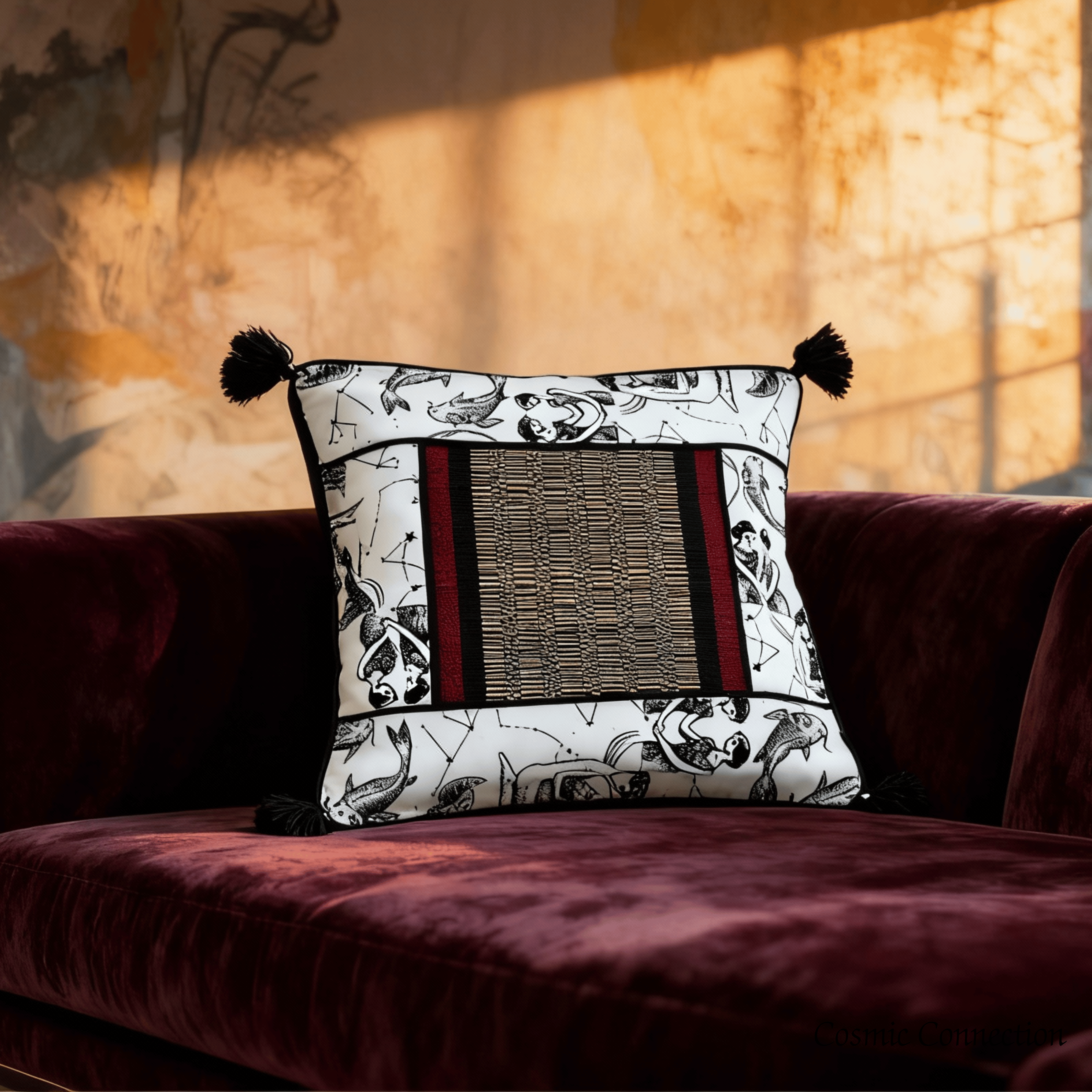 After Wait | Bamboo Cushion Cover – Monochrome Jacquard with Tribal Black image 1